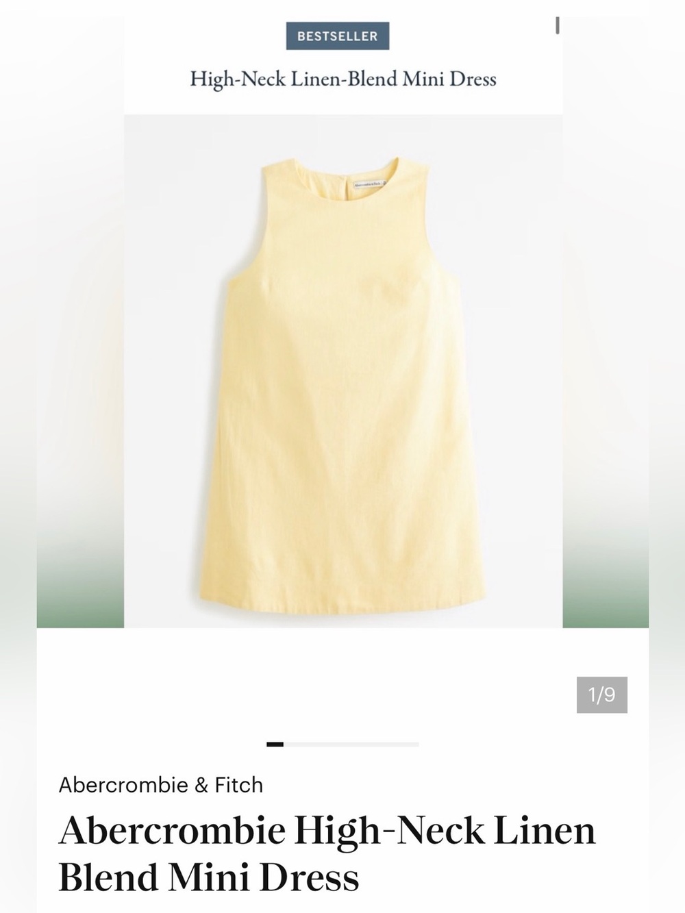 Abercrombie & Fitch High Neck Linen-Blend Mini Dress in Pale Yellow